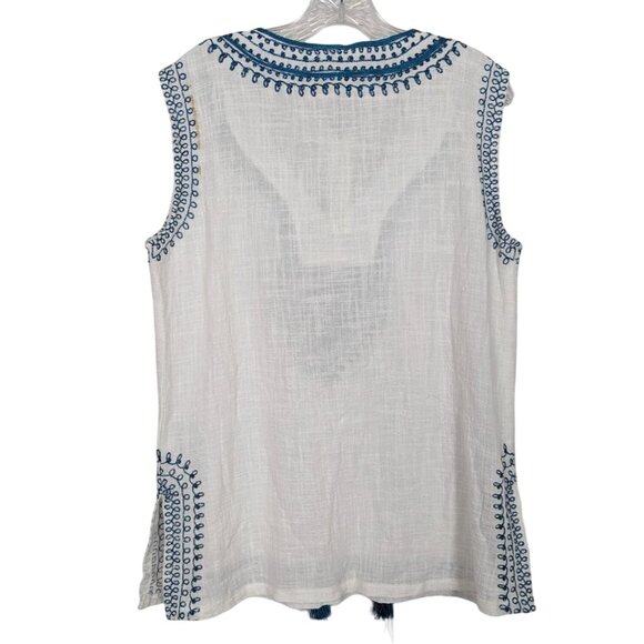 Solitaire by Ravi Khosla sleeveless blue white Summer bohemian embroidered Tunic - Picture 2 of 15